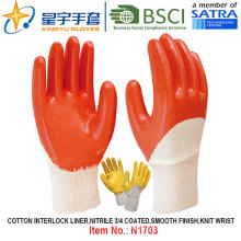 Algodón Interlock Shell Nitrilo guantes de trabajo de seguridad recubiertos (N1703)